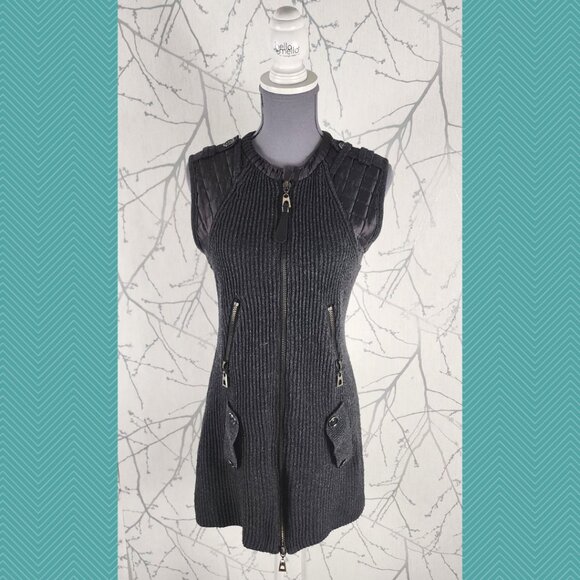Elena Wang Dresses & Skirts - Elena Wang Dark Gray Wool Blend Ribbed Knit Full Zip Sweater Dress